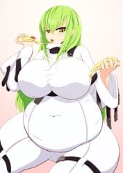 bbw belly_overhang big_belly big_female blush c.c. chubby chubby_female code_geass eating eating_pizza embarrassed fat fat_ass fat_female fat_fetish fat_girl fat_woman fatty green_hair green_panties kipteitei large_female obese obese_female overweight overweight_female panties pig pizza plump pork_chop slob thick_thighs tubby weight_gain