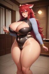 ai_generated huge_ass huge_breasts kemonomimi leotard thick_thighs wide_hips