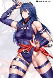 1girls arcedo arm_strap armwear black_eyes blue_hair breasts female female_only fire_emblem fire_emblem_awakening hair handwear hips holding_weapon legwear leotard long_hair lucina_(fire_emblem) marvel marvel_comics marvel_rivals nintendo psylocke_(cosplay) psylocke_(marvel_rivals) purple_leotard small_breasts solo solo_female thick_thighs thighs weapon