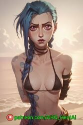 ahq_hentai ai_generated arcane arcane_jinx areola areola_slip areolae beach blue_hair blush breasts jinx_(league_of_legends) league_of_legends pink_eyes stable_diffusion