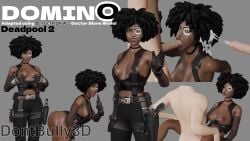 1girls 3d 3d_model afro ambiguous_penetration ass bent_over big_cock big_penis black_hair blender blender_(artwork) blender_(software) blowjob breasts breasts_out clothed clothed_sex cum cum_on_hair cumshot dark-skinned_female dark_hair deadpool_2 domino_(marvel) domino_(zazie_beetz) dont_bully_(artist) fellatio female female_focus female_penetrated gloves gun gun_holster half-dressed interracial light-skinned_male looking_at_viewer male/female male_on_female male_penetrating marvel medium_breasts missionary missionary_position missionary_sex model_sheet multiple_boys partially_clothed showcase vaginal_penetration vaginal_sex whited_out