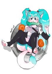 belly blue_hair breasts carrot ear fangs furry furry_art furry_female hatsune_miku hips nails panties skirt tail tights vegetable