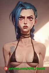 ahq_hentai ai_generated arcane arcane_jinx areola areola_slip areolae blue_hair blush breasts jinx_(league_of_legends) league_of_legends pink_eyes stable_diffusion