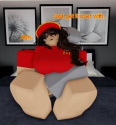 1boy 1boy1girl 1girls 3d bedroom big_ass big_breasts brown_hair fast_food_uniform glasses male_on_female mcdonald's roblox roblox_avatar roblox_studio robloxian straight straight submissive_female text