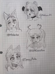 ahegao akari_live black_and_white cat_ears confused daimonart female female_only furry indie_virtual_youtuber long_hair looking_at_viewer surprised traditional_art traditional_media_(artwork) vtuber