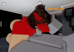 1boy 1boy1girl 1girls 3d bedroom big_ass big_breasts brown_hair deepthroat fast_food_uniform glasses male_on_female mcdonald's roblox roblox_avatar roblox_studio robloxian straight submissive_female text