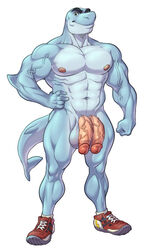 2017 abs anthro balls biceps big_muscles clothing diphallia diphallism eyebrows facing_viewer fish flaccid footwear male male_only marine multi_penis muscular nipples penis shark solo toomanyboners trainers vein veiny_penis