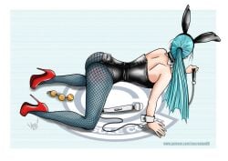 1girls all_fours anal_beads ass black_leotard blue_hair bondage bulma_briefs bunny_ears bunny_tail chain_leash collar detached_collar dragon_ball fake_animal_ears fake_tail fishnet_pantyhose fishnets high_heels leash leotard necronian88 pantyhose ponytail sex_toy vibrator wand_vibrator wrist_cuffs