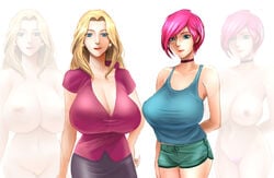 2girls a_zombie_life abby big_breasts breasts choker clothed clothed_female female female_only liz mature_woman milf multiple_females multiple_girls nergal_nest nude nude_female on_off pink_hair rpg rpg_maker scarlett_ann standing tagme