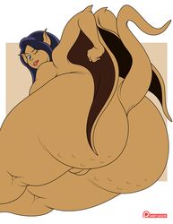 anthro disney elisa_maza elisa_maza_(gargoyled) fat_ass female gargoyle gargoyles greyblue_studios looking_at_viewer nude obese one_eye_closed overweight pussy simple_background smile solo wink