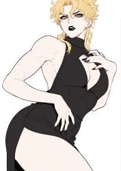 ambush_(trap) black_dress black_lipstick blonde_hair crossdressing dio_brando effeminate feminine_male jojo's_bizarre_adventure lipstick long_hair makeup vampire yellow_eyes