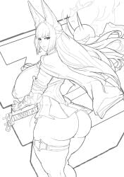 1girls hoshimi_miyabi huge_ass monochrome sketch supersolenoid tagme zenless_zone_zero