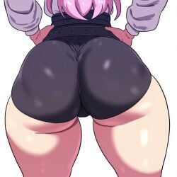 1girls ai_generated ass ass_focus big_ass female female_only goddess_of_victory:_nikke high-waist_shorts huge_ass mullon novelai pink_hair shorts solo_female solo_focus that_ass_was_fat yuni_(nikke)