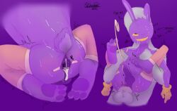 ass bunny catdrawnpost_(artist) cum cum_inside_ass feet feet_up gay gay_anal huge_cock jax_(the_amazing_digital_circus) purple_body purple_bunny purple_feet tape tight_ass tiny_ass yellow_eyes yellow_mouth