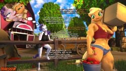 16:9 2girls 3d 4k absurd_res admiration ahe_gao anthro apple apple_tree applejack_(mlp) barn barrel big_breasts bodily_fluids bottomwear breasts bucket carrying_another clothed clothing clothing_lift container cutoffs daisy_dukes denim denim_bottomwear denim_clothing dialogue digital_media_(artwork) duo earth_pony english_text equid equine erect_nipples eyeshadow farm feet female female/female fence flower food friendship_is_magic fruit fruit_tree grass hasbro hay hay_bale hi_res horn horse hotpants humanoid_feet ladder lipstick looking_back looking_pleasured makeup mammal muscular muscular_female my_little_pony mythological_creature mythological_equine mythology nipple_outline nipple_slip nipples panties panty_shot plant plantigrade pony rarity_(mlp) red_clothing red_panties red_underwear shirt shorts skirt skirt_lift source_filmmaker_(artwork) sweat sweet_apple_acres tank_top text thought_bubble toes topwear trailssfm tree underwear unicorn vehicle wagon widescreen yuri