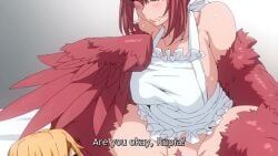 2024 20s animated apron bird_girl bird_legs bird_tail bird_wings blonde_hair breasts censored egg egg_laying feathered_wings feathers godoyg green_eyes harpy helping indoors interior kemonokko_tsuushin_the_animation kemonokko_tsuushin_~toriko_rupia~ large_breasts monster_girl mosaic_censoring pointy_ears pubic_hair pussy pussy_juice red_hair rupia_(kemonokko_tsuushin) sound sweat sweatdrop tagme tail video wings