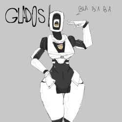 android arms_up cyclops escale glados glados_(humanoid) hand_gesture hand_on_hip huge_thighs joints machine one_eye portal_(series) robot robot_girl robot_humanoid simple_background valve valve_(company)