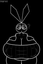 2023 anthro big_breasts black_and_white breasts_bigger_than_head bunny bunny_girl evilfiendish female female_only fur furry huge_breasts massive_breasts mob_face nipple_bulge vib-ribbon vibri