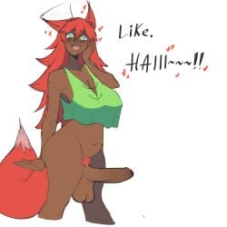 1futa animal_ears animal_genitalia balls big_breasts bottomless breasts clothed clothing dark-skinned_futanari dark_skin erection fox_girl futa_only futanari horse_penis horsecock huge_cock humanoid kemonomimi kinky_rat large_breasts large_penis mole_on_breast mole_under_eye nude penis pubic_hair self_upload standing terraria zoologist_(terraria)