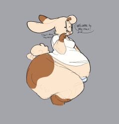 anthro ass_bigger_than_head belly big_ass big_belly bunny_boy fat_ass hyper_ass male ramsey_(lopsalien) side_view speech_bubble thick_thighs