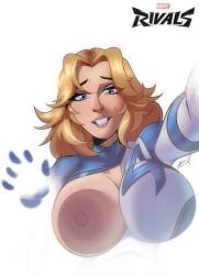 big_breasts blonde_hair huge_breasts invisible_woman looking_at_viewer marvel marvel_rivals nipples smiling smiling_at_viewer sue_storm video_games