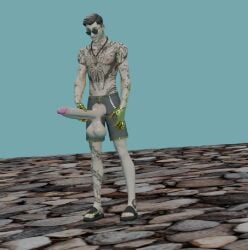 beach big_balls big_penis calm fortnite fortnite:_battle_royale gold_(metal) hand_on_penis handjob handsome large_balls large_penis masturbation masturbation_through_clothing midas_(fortnite) midsummer_midas muscular_male shirtless shorts simple_background standing