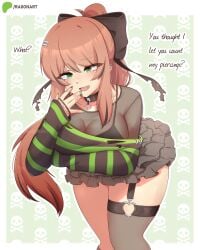 1girls absurd_res breasts doki_doki_literature_club english_text female female_only goth goth_girl gothified hi_res large_breasts leaning_forward light-skinned_female light_skin looking_at_viewer monika_(doki_doki_literature_club) raionart skirt solo text thighhighs thighs