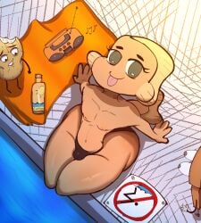 anthro ass big big_ass bitten_food darwin_watterson femboy fish gold idaho_(tawog) pool poolside sexy_pose tail the_amazing_world_of_gumball thick_thighs thighs tounge_out underwear underwear_only