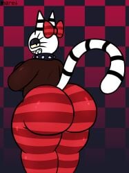 2023 anthro ass_focus big_ass bow bubble_butt cat_girl cat_humanoid clothed collar dat_ass devious_grin dumptruck_ass evilfiendish eyelashes feline female female_only fur furry grin huge_ass looking_back massive_ass sharp_teeth smile spiked_collar striped_body striped_legwear stripes thick_thighs tight_clothing tights toothy_grin