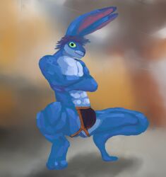 anthro clothing crouching digital_media_(artwork) drawpile_(artwork) gym jockstrap lagomorph leporid male male/male mammal moonringblue moonringred rabbit solo underwear