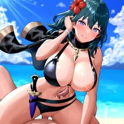 1boy 1boy1girl 1girls 4k ai_generated beach big_breasts bikini blue_eyes blue_hair byleth_(fire_emblem) byleth_(fire_emblem)_(female) byleth_(summer)_(fire_emblem)_(female) cape cowgirl_position dick female fire_emblem fire_emblem:_three_houses fire_emblem_heroes flower flower_in_hair hair_flower high_resolution highres huge_breasts large_breasts male male/female medium_hair nintendo nipple nipple_slip novelai penis penis_in_pussy seductive_eyes seductive_smile sex shiny_hair shiny_skin smile straight tassel vaginal_penetration vaginal_penetration vaginal_sex vermadis2x voluptuous voluptuous_female