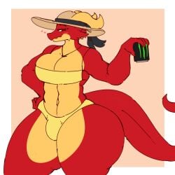 1boy bikini dragon drink eliwoodren femboy gay girly hat horns kobold male male_only monster_energy sunhat tail thick_thighs xol_(sh1_v4__k)