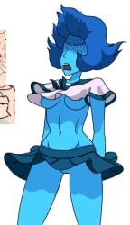 1girls accidental_exposure ad-sink-0 areola areola_slip areolae bare_midriff bare_thighs belly belly_button blue_hair blue_skin blue_skirt blush blushing breasts embarrassed exposed_breasts exposed_midriff exposed_pussy female female_focus female_only groin lapis_lazuli_(steven_universe) medium_breasts midriff navel nipple_slip nipples no_bra no_panties no_underwear obscured_eyes open_mouth pussy school_uniform serafuku shirt_lift skirt skirt_lift solo steven_universe stomach thighs underboob upskirt wardrobe_malfunction wind_lift