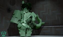 1boy 3d balls cybernetic_34 femboy furry gay green_eyes green_hair holding_penis male naked nipples penis roblox robloxian shark shower solo standing tagme twitter_link watermark