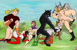 3boys 4girls a-next aerika_harkness ant-man_(series) bisexual bisexual_(female) black_panther_(series) coal_tiger crimson_curse cunnilingus grey-skinned_female grey_skin hope_pym human j2 jane_foster kevin_masterson lady_thor light-skinned_female light-skinned_male light_skin magneta marvel mc2 multiple_girls red_queen straight_hair thena thena_(asgardian) thor_(series) thunderstrike tulio x-men yuri zane_yama