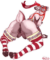 above_average_crotchboobs anthro ass aster_(vera) breasts cervine christmas crotchboob crotchboobs deer female furry holidays hooves nude pussy red_eyes red_horns reindeer vera