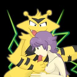 breasts color electabuzz fellatio female hair human humanoid insertion interspecies male nintendo nude oral penis pokemon pokephilia purple_hair straight