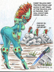 4girls aeldari armour ass bodysuit clothed dat_ass dialogue eldar english_text female female_only funny helmet howling_banshee mike_richardson multiple_girls presenting_hindquarters sword tagme taunting tease teasing text thong warhammer_(franchise) warhammer_40k