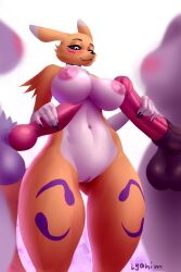 2022 animal_genitalia animal_penis anthro balls bandai_namco big_balls big_breasts big_penis biped black_balls black_sclera blue_eyes blush breasts canine_penis digimon digimon_(species) digital_media_(artwork) double_handjob equine_penis female fur genitals grey_balls group gynomorph gynomorph/female hand_on_penis handjob hi_res huge_cock intersex intersex/female knot lyahim navel nipples penis pink_nipples pussy red_penis renamon trio white_body white_fur yellow_body yellow_fur