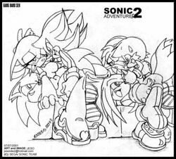 2001 2d amy_rose anthro female fur group_sex hedgehog jeso knuckles_the_echidna male mobian mobian_(species) mobian_bat rouge_the_bat sega shadow_the_hedgehog sonic_(series) sonic_adventure_2 sonic_the_hedgehog sonic_the_hedgehog_(series) straight straight_hair tails