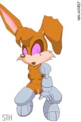 animated anthro bunnie_rabbot cyborg female female_only furry low_res malachi mechanical_arm mechanical_leg motion_tweening rabbit sega sonic_(series) straight_hair tears white_background