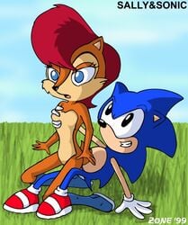 1990s 1999 20th_century 90s american_sonic anthro archie_comics breast_grab chipmunk classic_sonic dated day dic_entertainment exposed_torso female footwear fur grass handwear hedgehog interspecies male mostly_nude nude outdoors reverse_cowgirl_position sally_acorn sega sex sky sonic_(series) sonic_satam sonic_team sonic_the_hedgehog sonic_the_hedgehog_(archie) sonic_the_hedgehog_(comics) sonic_the_hedgehog_(series) straight straight_hair zone