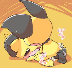 ambiguous_fluids ambiguous_gender ass big_ears black_eyes black_fur blush drooling duo furry half-closed_eyes japanese_text mammal nettsuu nintendo nude open_mouth pichu pokemon pokemon_gsc rodent saliva sex simple_background sweat tail text tongue trembling video_games wavy_mouth yellow_background yellow_fur