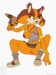 2017 annonguy anthro areola armpits badger boomerang bottomless breasts clothed clothing female footwear hi_res holding_object mammal mustelid nipples pussy solo sonic_(series) sonic_boom sticks_the_badger sticks_the_jungle_badger sticks_the_tejon tyelle_niko