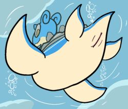 1girls belly blue_skin bubble cloud female female_only feral fins from_below horn lapras looking_at_viewer looking_down low-angle_view nintendo nude pokémon_(species) pokemon pokemon_(species) pokemon_focus pussy sea shell smile solo swimming tail text trout_(artist) underwater underwater_view video_games water yellow_eyes yellow_skin