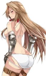 ass belt bikini blush breasts brown_hair granblue_fantasy katalina_aryze long_hair naughty_face panties red_eyes smile swimsuit white_bikini white_swimsuit