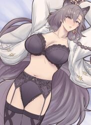 1girls adult adult_female animal_ear_fluff animal_ears arknights arm_above_head arm_up arms_above_head arms_up bare_belly bare_chest bare_hands bare_midriff bare_navel bare_skin bare_thighs belly belly_button black_bra black_fingernails black_garter_straps black_knee_socks black_legwear black_nail_polish black_nails black_panties black_stockings black_thigh_highs black_thighhighs black_underwear bra braid braided_hair breasts busty busty_female busty_girl cleavage collarbone dot_nose ear_piercing earrings exposed_belly exposed_chest exposed_midriff exposed_navel exposed_skin exposed_thighs fair_skin female female_focus female_only fingernails fingers frilled_bra frilled_panties frilled_underwear garter_straps grey_eyebrows grey_hair grey_hair_female hair_between_eyes hand_above_head hand_up hands_above_head hands_up high_resolution highres knee_socks kneesocks lace-trimmed_bra lace-trimmed_panties lace_bra lace_panties lace_underwear laced_bra laced_panties laced_underwear large_breasts laying_down laying_on_back lean_body lean_figure legs legs_closed legs_together legwear light-skined_female light-skinned light-skinned_female light_skin light_skin_female light_skinned light_skinned_female lingerie lingerie_bra lingerie_only lingerie_panties lips long_hair looking_at_viewer looking_up looking_up_at_viewer lying lying_down lying_on_back mature mature_female midriff nail_polish nails narrow_waist navel on_back open_clothes open_clothing open_mouth open_shirt open_topwear overknees panties parted_lips penance_(arknights) pierced_ear red_seiryu shirt simple_background slender_body slender_waist slim_girl slim_waist smooth_skin solo stockings thigh_highs thighhighs thighs thin_waist unbuttoned unbuttoned_shirt underwear underwear_only upper_body very_long_hair white_background white_shirt white_topwear