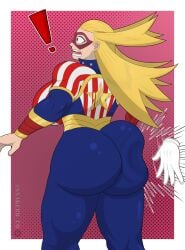 ! american ass ass ass_cheeks ass_slap back_view big_ass big_butt blonde_female blonde_hair blonde_hair_female bodysuit boku_no_hero_academia breasts brown_eyes bubble_butt butt_focus cathleen_bate hero_outfit_(mha) light-skinned_female light_skin long_hair muscular_female my_hero_academia slapping_ass slapping_butt snakebd spanking star_and_stripe_(boku_no_hero_academia) star_and_stripe_(my_hero_academia) suprised_expression suprised_look thick_ass thick_thighs tight_bodysuit tight_clothing yellow_hair