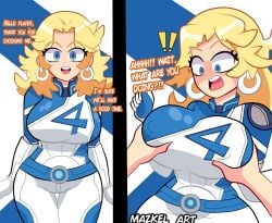 1girls absurdres ass athletic athletic_female belt big_ass big_breasts big_thighs blonde_hair blue_eyes bodysuit breasts breasts_grab dialogue earrings fantastic_four female female_focus female_only grabbing_breasts hand_on_own_hip heart highres hoop_earrings huge_ass huge_breasts huge_thighs invisible_woman invisible_woman_(marvel_rivals) jewelry large_breasts long_hair marvel marvel_rivals mazkel_art milf nipples skintight smile squeezing squeezing_breast sue_richards sue_storm superhero_costume superheroine tagme text thick_hips thick_thighs thighs