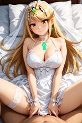 ai_generated blonde_hair missionary_position mythra mythra_(xenoblade) nintendo omega-weirdo sex stockings thighhighs wedding_dress xenoblade_(series) xenoblade_chronicles_2